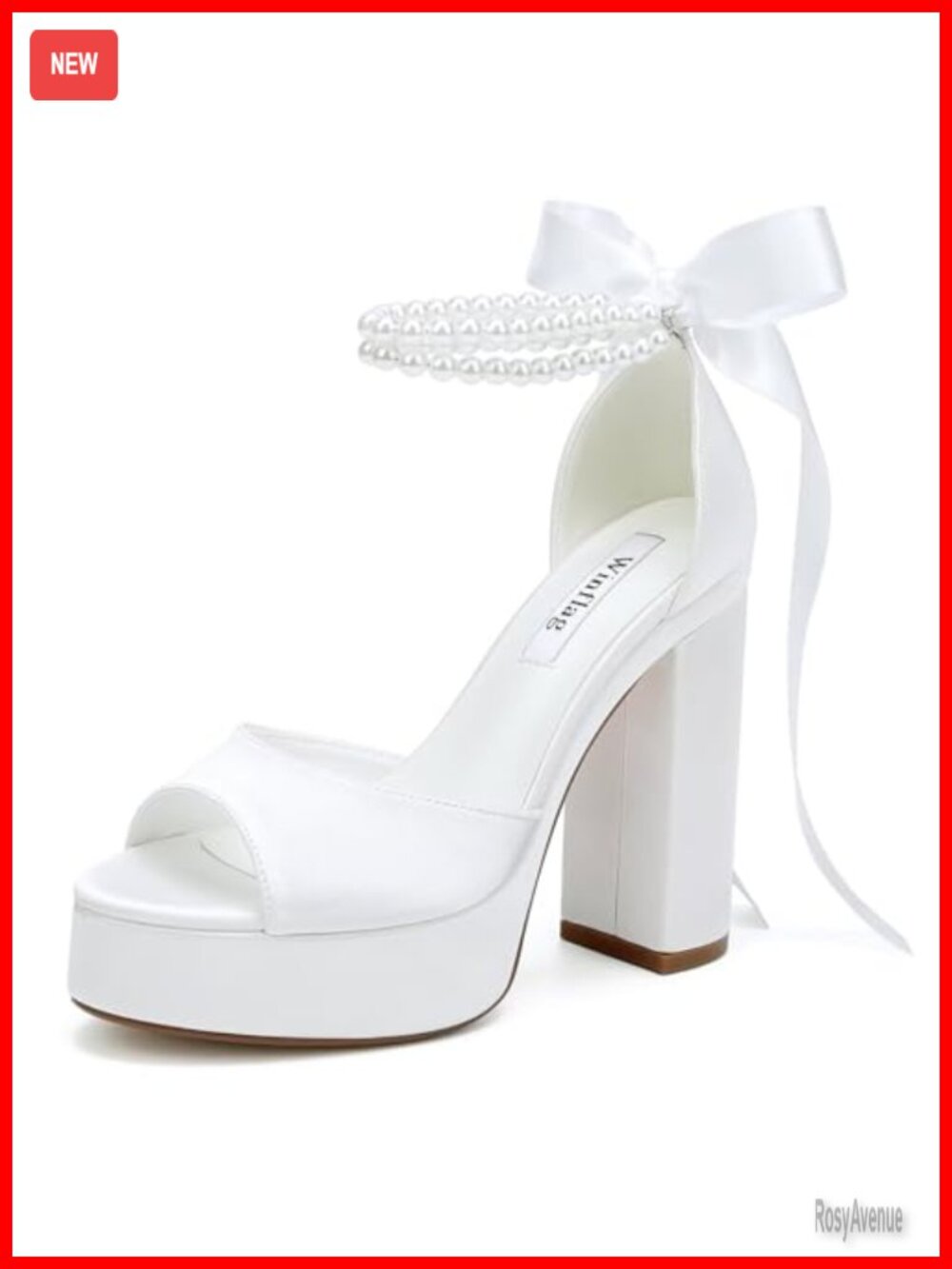 Platform Pearl Heeled Wedding Sandals Satin Block Heels Bride